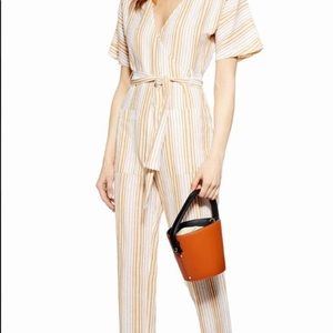 Topshop brand linen jumpsuit cream and gold size 4